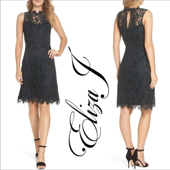 Eliza J. Navy High Neck Lace Sheath Dress Women’s Size 8 NWT - Picture 1 of 9
